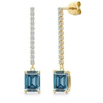 Gem Stone King 14K Yellow Gold Persian Blue Moissanite and Lab Grown Diamond Dangle Earrings for Women | 3.32 Cttw | Gemstone Birthstone | Octagon 8X6MM