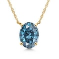 thumbnail image 1 of Gem Stone King 14K Yellow Gold Persian Blue Moissanite Pendant Necklace for Women | 1.38 Cttw | Gemstone Birthstone | Oval 8X6MM | With 18 inch Chain, 1 of 6