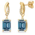 thumbnail image 1 of Gem Stone King 14K Yellow Gold Persian Blue Moissanite and Lab Grown Diamond Earrings for Women | 3.01 Cttw | Gemstone Birthstone | Octagon 8X6MM, 1 of 6
