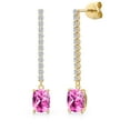 thumbnail image 1 of Gem Stone King 14K Yellow Gold Pink Created Sapphire and Lab Grown Diamond Dangle Earrings for Women | 2.36 Cttw | Gemstone September Birthstone | Cushion 7X5MM, 1 of 6