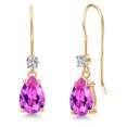 thumbnail image 1 of Gem Stone King 14K Yellow Gold Pink Created Sapphire and Lab Grown Diamond Earrings for Women | 2.09 Cttw | Gemstone September Birthstone | Pear Shape 8X5MM, 1 of 6