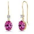 thumbnail image 1 of Gem Stone King 14K Yellow Gold Pink Created Sapphire and Lab Grown Diamond Earrings for Women | 3.43 Cttw | Gemstone September Birthstone | Oval 8X6MM, 1 of 6