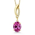 thumbnail image 1 of Gem Stone King 14K Yellow Gold Pink Created Sapphire and Lab Grown Diamond Pendant Necklace for Women | 1.03 Cttw | Gemstone September Birthstone | Oval 9X7MM | With 18 inch Chain, 1 of 6