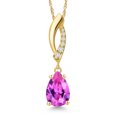 thumbnail image 1 of Gem Stone King 14K Yellow Gold Pink Created Sapphire and Lab Grown Diamond Pendant Necklace for Women | 1.63 Cttw | Gemstone September Birthstone | Pear Shape 9X6MM | With 18 inch Chain, 1 of 6