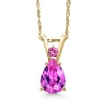 thumbnail image 1 of Gem Stone King 14K Yellow Gold Pink Created Sapphire Pendant Necklace for Women | 1.02 Cttw | Gemstone September Birthstone | Pear Shape 7X5MM | With 18 inch Chain, 1 of 6