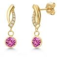 thumbnail image 1 of Gem Stone King 14K Yellow Gold Pink Created Sapphire and Lab Grown Diamond Earrings for Women | 1.15 Cttw | Gemstone September Birthstone | Round 5MM, 1 of 6