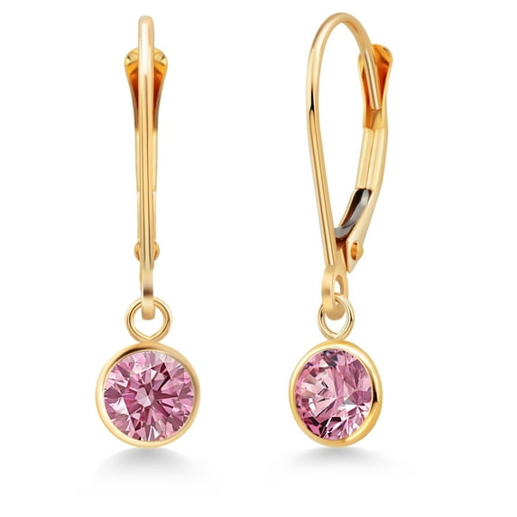 Gem Stone King 14K Yellow Gold Pink Lab Grown Diamond Drop Dangle Earring for Women with Leverback (1.00 Cttw, Gemstone Birthstone, Round 5MM)
