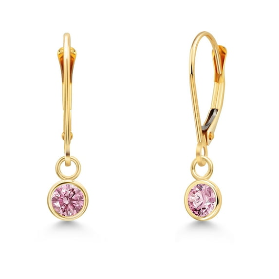 Gem Stone King 14K Yellow Gold Pink Lab Grown Diamond Earrings for Women | 0.50 Cttw | Gemstone April Birthstone | Round 4MM