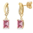 thumbnail image 1 of Gem Stone King 14K Yellow Gold Pink and White Lab Grown Diamond Earrings for Women | 0.95 Cttw | Gemstone April Birthstone | Emerald Cut 6X4MM, 1 of 6