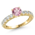 thumbnail image 1 of Gem Stone King 14K Yellow Gold Pink and White Lab Grown Diamond Engagement Ring for Women | 1.15 Cttw | Round 5MM | Gemstone April Birthstone | Size 5, 1 of 6