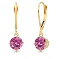 thumbnail image 1 of Gem Stone King 14K Yellow Gold Pink Moissanite Earrings for Women | 2.00 Cttw | Gemstone Birthstone | Round 6.5MM, 1 of 6