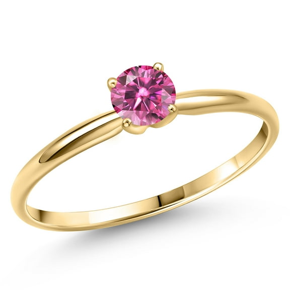 Gem Stone King 14K Yellow Gold Pink Moissanite Engagement Ring for Women | 0.50 Cttw | Round 5MM | Gemstone Birthstone | Size 5