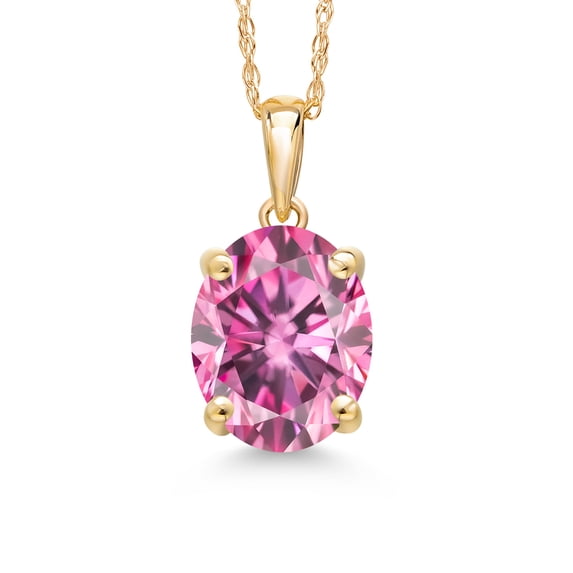 Gem Stone King 14K Yellow Gold Pink Moissanite Pendant Necklace | 2.82 Cttw | Gemstone Birthstone | Oval 10X8MM | Gold Necklace for Women | With 18 inch Gold Chain