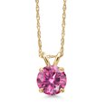 thumbnail image 1 of Gem Stone King 14K Yellow Gold Pink Moissanite Pendant Necklace for Women | 0.80 Cttw | Gemstone Birthstone | Round 6MM | With 18 inch Chain, 1 of 6