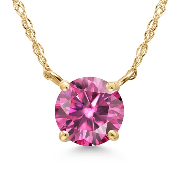 Gem Stone King 14K Yellow Gold Pink Moissanite Pendant Necklace for Women | 1.00 Cttw | Gemstone Birthstone | Round 6.5MM | With 18 inch Chain
