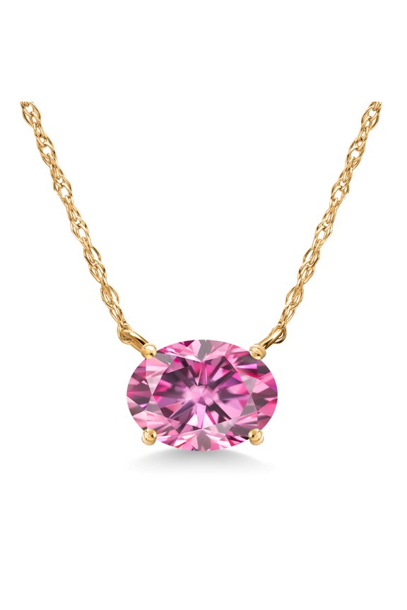 14K Yellow Gold Pink Moissanite Pendant Necklace for Women | 2.00 Cttw | Gemstone Birthstone | Oval 9X7MM | With 18 inch Chain
