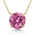 thumbnail image 1 of Gem Stone King 14K Yellow Gold Pink Moissanite Pendant Necklace for Women | 3.43 Cttw | Gemstone Birthstone | Round 10MM | With 18 inch Chain, 1 of 6