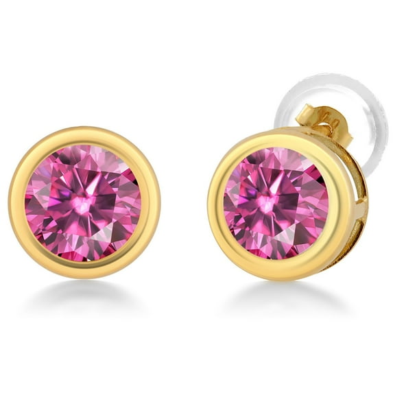 Gem Stone King 14K Yellow Gold Pink Moissanite Stud Earrings for Women Men (1.00 Cttw, Gemstone Birthstone, Round 5MM)