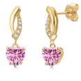 thumbnail image 1 of Gem Stone King 14K Yellow Gold Pink Moissanite and Lab Grown Diamond Earrings for Women | 1.65 Cttw | Gemstone Birthstone | Heart Shape 6MM, 1 of 6
