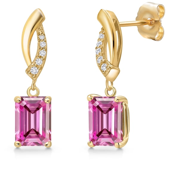 Gem Stone King 14K Yellow Gold Pink Moissanite and Lab Grown Diamond Earrings for Women | 2.05 Cttw | Gemstone Birthstone | Octagon 7X5MM