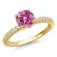 thumbnail image 1 of Gem Stone King 14K Yellow Gold Pink Moissanite and Lab Grown Diamond Engagement Ring for Women | 1.36 Cttw | Round 7MM | Gemstone Birthstone | Size 8, 1 of 6