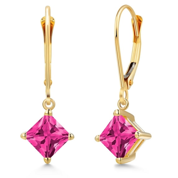 Gem Stone King 14K Yellow Gold Pink Mystic Topaz Earrings for Women | 1.60 Cttw | Gemstone November Birthstone | Princess 5MM