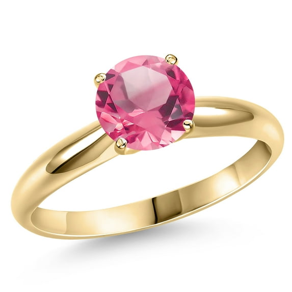 Gem Stone King 14K Yellow Gold Pink Mystic Topaz Engagement Ring for Women | 2.00 Cttw | Round 8MM | Gemstone November Birthstone | Size 6
