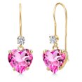 thumbnail image 1 of Gem Stone King 14K Yellow Gold Pink Mystic Topaz and Lab Grown Diamond Dangle Earrings for Women | 4.93 Cttw | Gemstone November Birthstone | Heart Shape 8MM, 1 of 6
