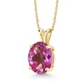 thumbnail image 1 of Gem Stone King 14K Yellow Gold Pink Mystic Topaz Solitaire Pendant Necklace for Women | 3.25 Cttw | Gemstone November Birthstone | Oval 10X8MM | with 18 inch Silver Chain, 1 of 4