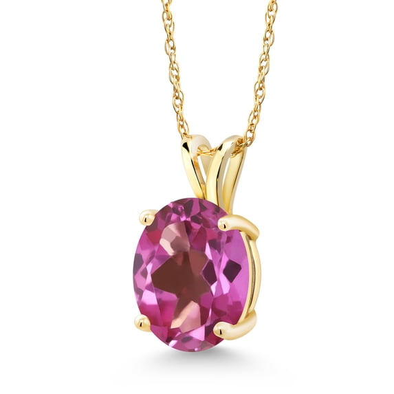 Gem Stone King 14K Yellow Gold Pink Mystic Topaz Solitaire Pendant Necklace for Women | 3.25 Cttw | Gemstone November Birthstone | Oval 10X8MM | with 18 inch Silver Chain