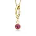 thumbnail image 1 of Gem Stone King 14K Yellow Gold Pink Tourmaline and Lab Grown Diamond Pendant Necklace for Women | 0.55 Cttw | Gemstone October Birthstone | Round 5MM | With 18 inch Chain, 1 of 6