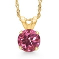 thumbnail image 1 of Gem Stone King 14K Yellow Gold Pink Tourmaline Pendant Necklace (0.50 Ct Round 5MM With 18 inch Chain), 1 of 6