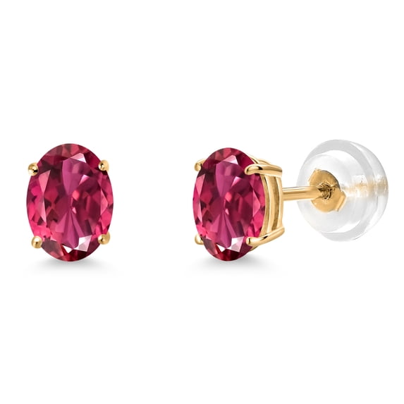 Gem Stone King 14K Yellow Gold Pink Tourmaline Stud Earrings for Women | 0.95 Cttw | Gemstone October Birthstone | Oval 6X4MM