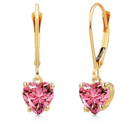 Gem Stone King 14K Yellow Gold Pink Zirconia Earrings for Women | 1.48 Cttw | Gemstone Birthstone | Heart Shape 6MM
