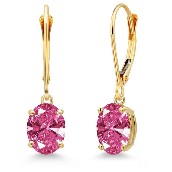 Gem Stone King 14K Yellow Gold Pink Zirconia Earrings for Women | 2.42 Cttw | Gemstone Birthstone | Oval 8X6MM