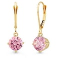 thumbnail image 1 of Gem Stone King 14K Yellow Gold Pink Zirconia Earrings for Women | 2.56 Cttw | Gemstone Birthstone | Round 7MM, 1 of 6