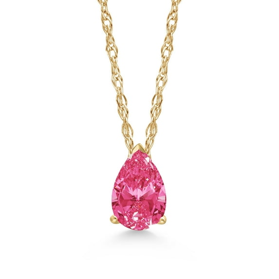 Gem Stone King 14K Yellow Gold Pink Zirconia Pendant Necklace for Women | 0.81 Cttw | Gemstone Birthstone | Pear Shape 8X5MM | With 18 inch Chain