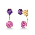thumbnail image 1 of Gem Stone King 14K Yellow Gold Pink Zirconia and Purple Amethyst Stud Earrings for Women | 2.63 Cttw | Gemstone Birthstone | Round 6MM, 1 of 4