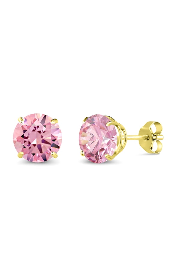 14K Yellow Gold Pink Zirconia Stud Earrings for Women Men (2.56 Cttw, Gemstone Birthstone, Round 7MM)