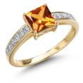 thumbnail image 1 of Gem Stone King 14K Yellow Gold Poppy Topaz and White Lab Grown Diamond Engagement Ring for Women | 1.90 Cttw | Princess 6MM | Gemstone November Birthstone | Size 8, 1 of 6