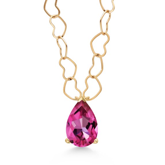Gem Stone King 14K Yellow Gold Pure Pink Mystic Topaz Necklace for Women | 1.00 Cttw | Gemstone November Birthstone | Pear Shape 8X5MM | With 18 inch Chain
