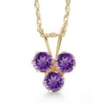 thumbnail image 1 of Gem Stone King 14K Yellow Gold Purple Amethyst 3-Stone Pendant Necklace for Women (0.30 Cttw, Gemstone February Birthstone, Round 3MM, 18 inch Chain), 1 of 4