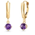 thumbnail image 1 of Gem Stone King 14K Yellow Gold Purple Amethyst Dangle Earrings for Women | 0.66 Cttw | Gemstone February Birthstone | Round 4.5MM, 1 of 6