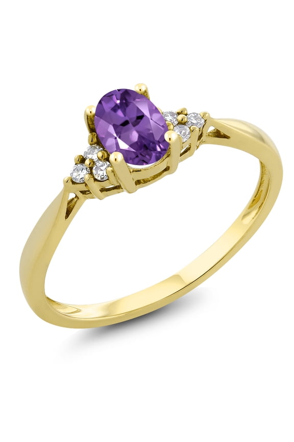 14K Yellow Gold Purple Amethyst and Diamond Engagement Ring for Women | 0.35 Cttw | Oval 6X4MM | Gemstone Birthstone | Available in Size 5, 6, 7, 8, 9