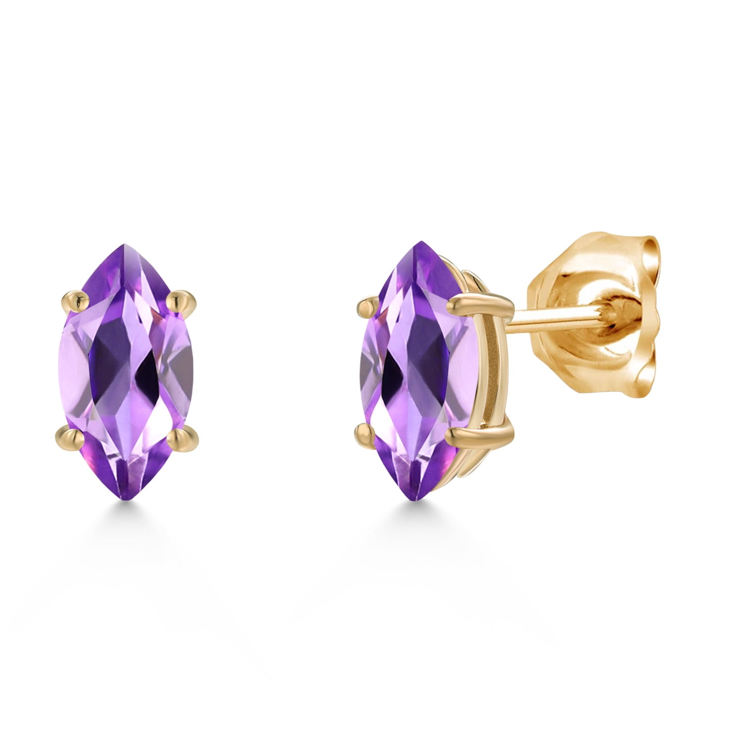 Gem Stone King 14K Yellow Gold Purple Amethyst Doble Notch Stud Earrings for Women Men | 0.82 Cttw | Gemstone February Birthstone | Marquise 8X4MM