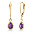 thumbnail image 1 of Gem Stone King 14K Yellow Gold Purple Amethyst Drop Dangle Earrings for Women (1.28 Cttw, Gemstone February Birthstone, Pear Shape 7X5MM), 1 of 5