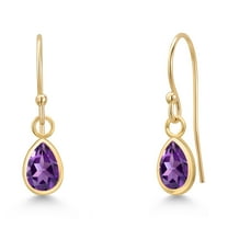 Gem Stone King 14K Yellow Gold Purple Amethyst Earrings for Women | 0.72 Cttw | Gemstone February Birthstone | Pear Shape 6X4MM
