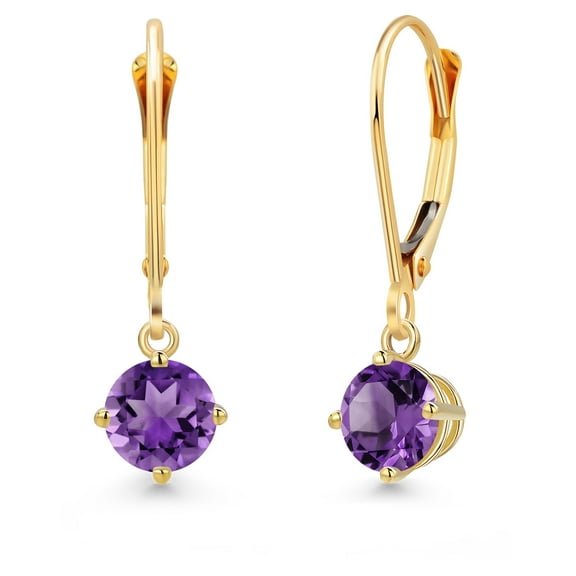 Gem Stone King 14K Yellow Gold Purple Amethyst Earrings for Women | 0.95 Cttw | Gemstone February Birthstone | Round 5MM