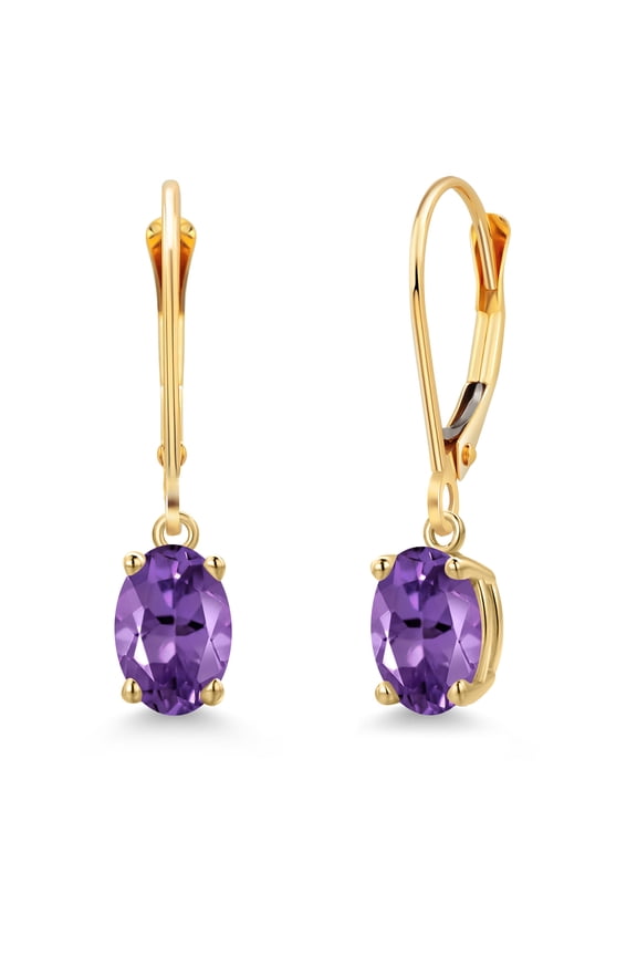 14K Yellow Gold Purple Amethyst Earrings for Women | 1.50 Cttw | Gemstone February Birthstone | Oval 7X5MM