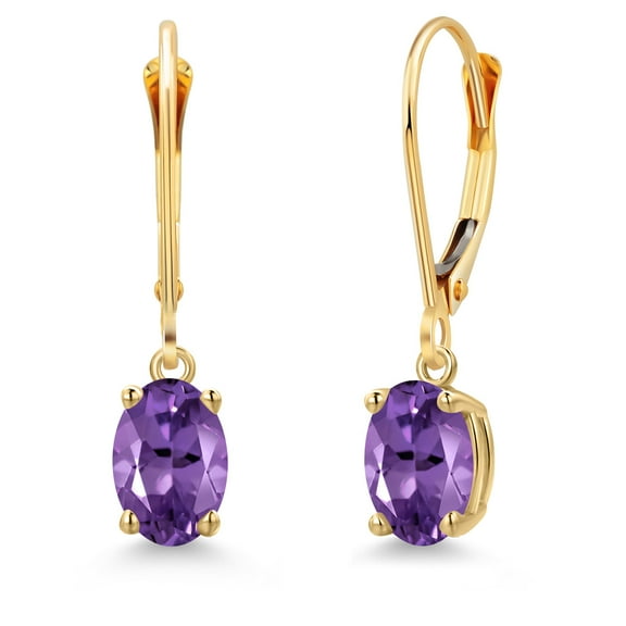 Gem Stone King 14K Yellow Gold Purple Amethyst Earrings for Women | 1.50 Cttw | Gemstone February Birthstone | Oval 7X5MM